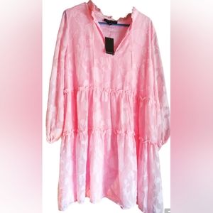 ELOQUII Pale Blush Pink  Tiered Ruffle Mini 3/4 Sleeve Dress 🩷